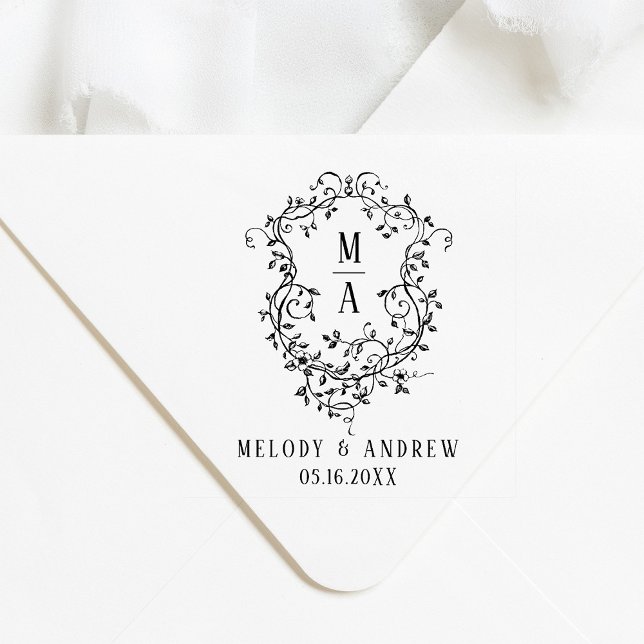 Classic Floral Crest Wedding Self-inking Stamp (Creator Uploaded)