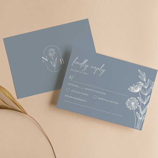 Classic Floral Dusty Blue Wedding Minimalist RSVP Card (Creator Uploaded)
