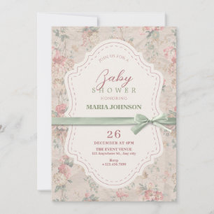 Classic floral feminine vintage bow baby shower invitation