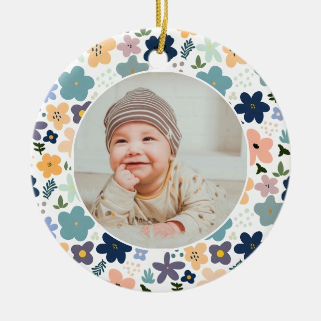 Classic Floral Frame Baby's First Christmas  Ceramic Tree Decoration (Front)
