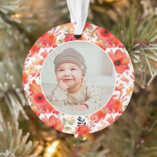 Classic Floral Frame Baby's First Christmas Ornament