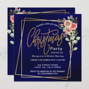 Classic Floral Frame Blue Christmas Invitation