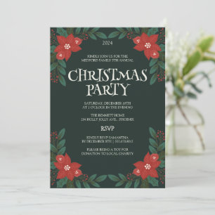 "Classic Floral Frame Christmas Party Invitation 