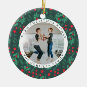 Classic Floral Frame Christmas Photo Orament Ceramic Tree Decoration