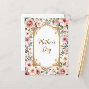 Classic Floral Frame Mothers Day Pastel Botanical Holiday Postcard