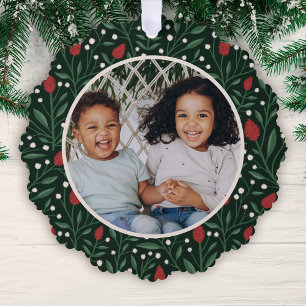 Classic Floral Frame Photo Christmas   Green Tree Decoration Card