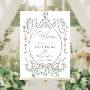 Classic Floral Frame Sage Green Wedding Welcome Poster