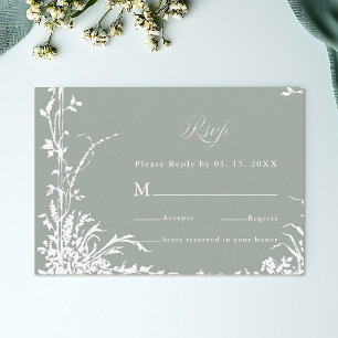 Classic Floral Frame Wedding RSVP Sage Green Card