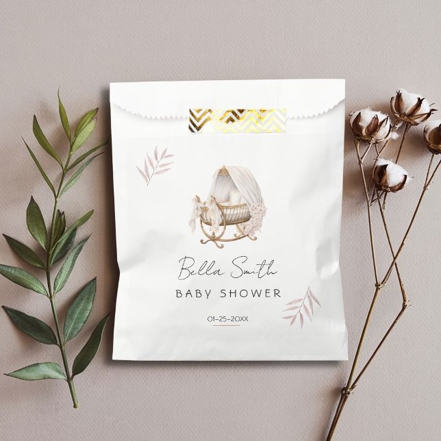 Classic Floral Gold Bassinet Baby Shower Favour Bags (Creator Uploaded)