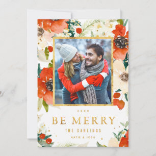 Classic Floral & Gold Christmas Photo Card
