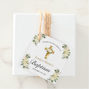 Classic Floral Gold Cross Baptism Thank You Favour Tags