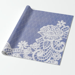 Classic Floral Gray Blue White Lace Wrapping Paper
