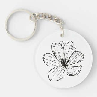 Classic Floral Line Drawing Key Ring