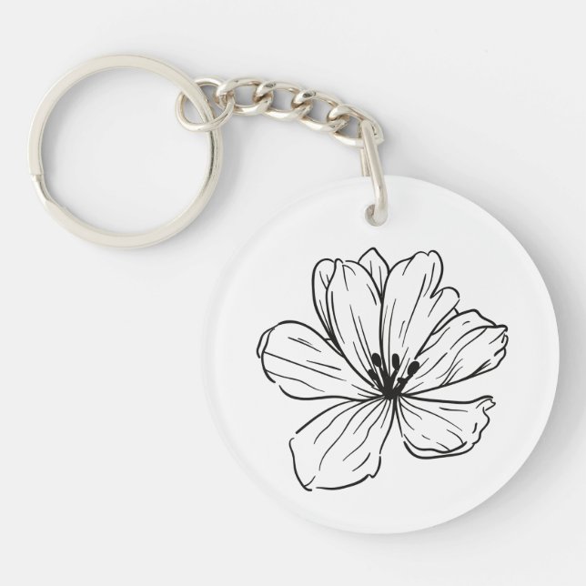 Classic Floral Line Drawing Key Ring (Front)