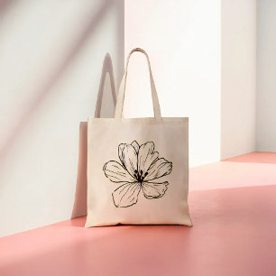 Classic Floral Line Drawing Tote Bag