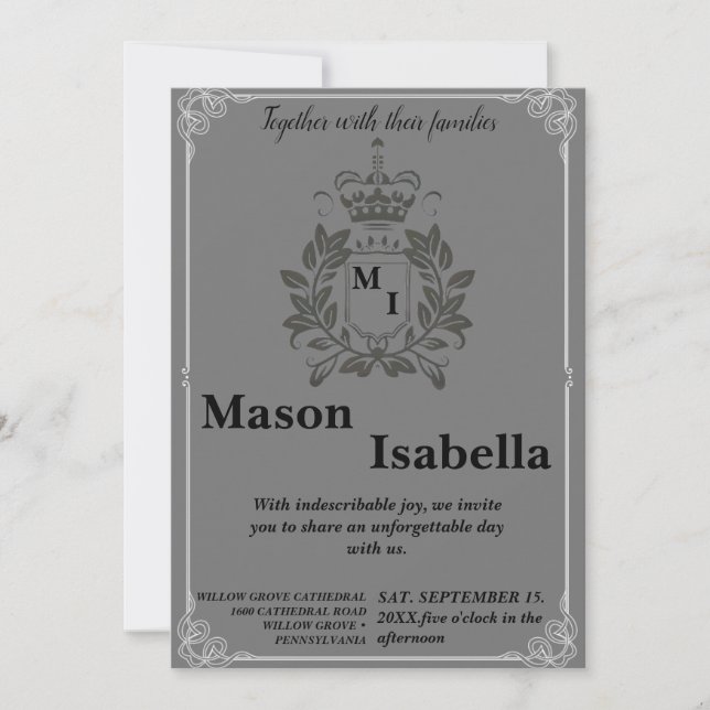 Classic Floral Monogram Crest Wedding Invitation (Front)