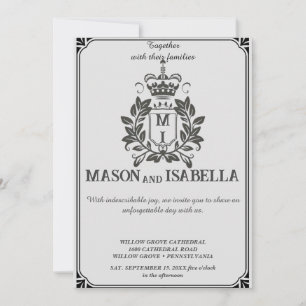 Classic Floral Monogram Crest Wedding Invitation. Invitation