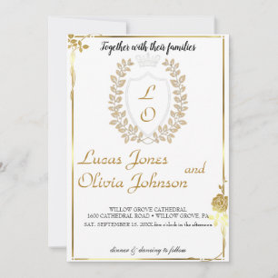 Classic Floral Monogram Crest Wedding Invitation. Invitation