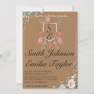 Classic Floral Monogram Crest Wedding Invitation. Invitation
