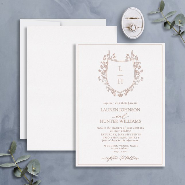 Classic Floral Monogram Crest Wedding Rose Gold (Creator Uploaded)
