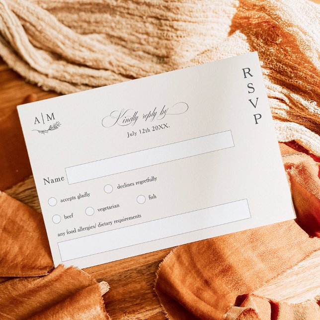 Classic floral monogram grey ivory wedding RSVP card (Creator Uploaded)