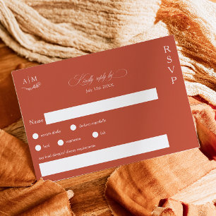 Classic floral monogram terracotta wedding RSVP card