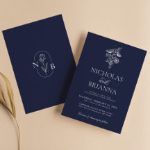 Classic Floral Navy Blue Wedding Minimalist