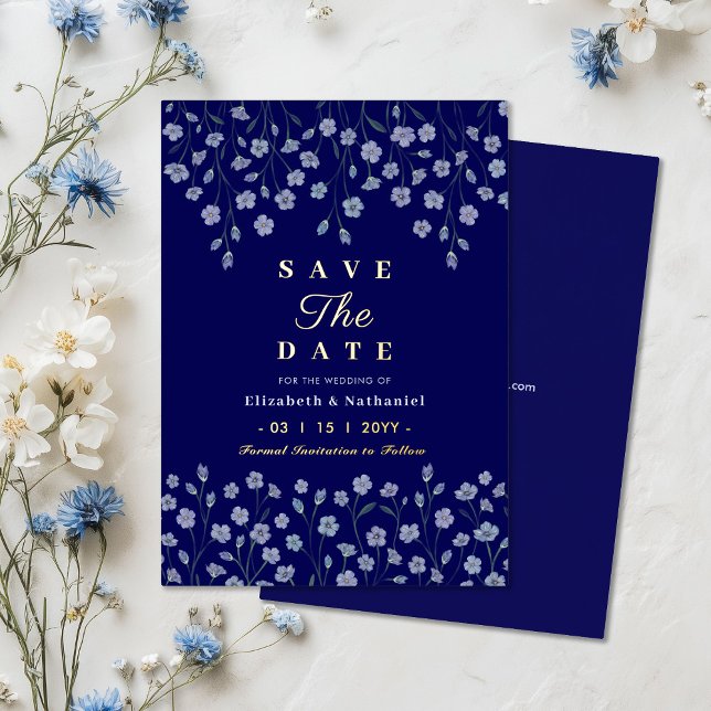 Classic Floral Navy Gold Wedding Save The Date (Creator Uploaded)