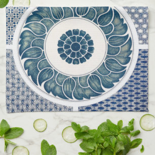 Classic Floral Ornament Print Tea Towel