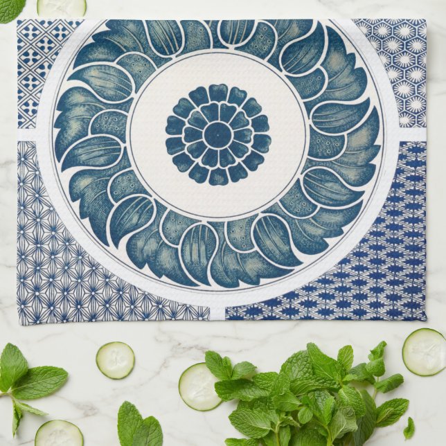 Classic Floral Ornament Print Tea Towel (Folded)
