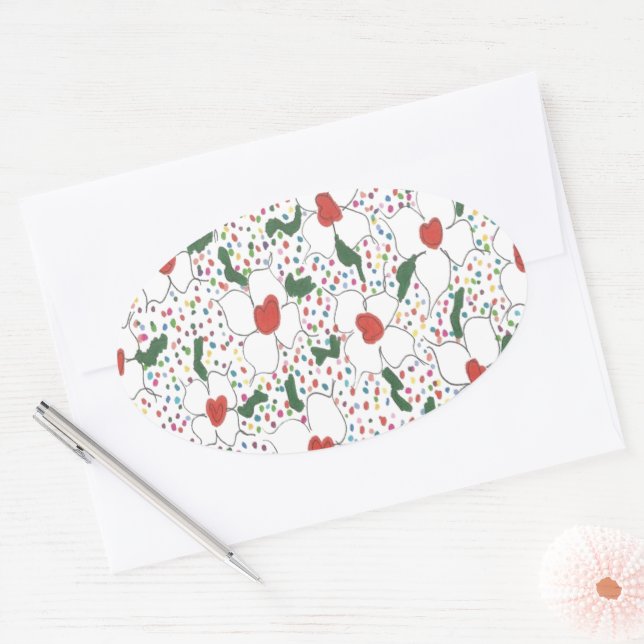 Classic Floral Pattern Oval Sticker (Envelope)
