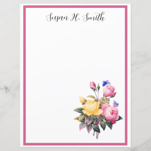 Classic Floral Pink Yellow Roses Purple Butterfly