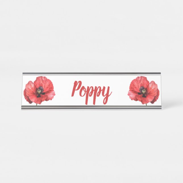 Classic Floral Poppy Name Desk Name Plate (Front)