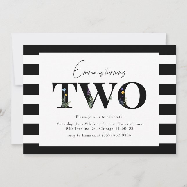 Classic Floral Second Birthday Invitation (Front)