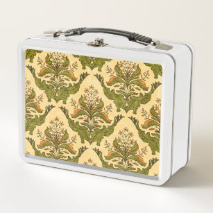 Classic floral wallpaper: stylised damask. metal lunch box