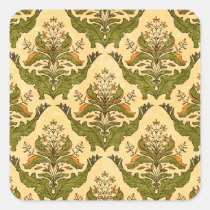 Classic floral wallpaper: stylised damask. square sticker