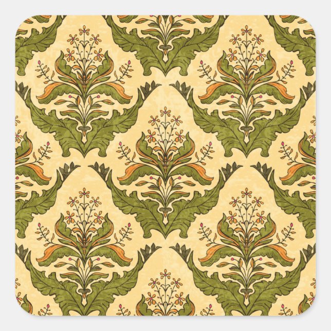 Classic floral wallpaper: stylised damask. square sticker (Front)
