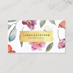 Classic Floral Watercolor Foil Business Card