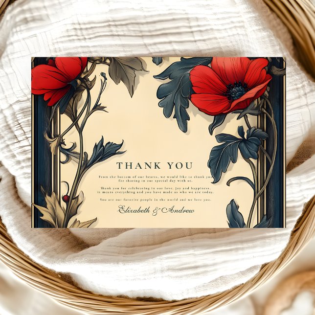 Classic Floral Wedding Art Nouveau Thank You Card (Creator Uploaded)