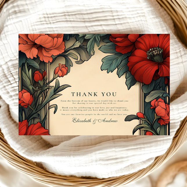 Classic Floral Wedding Art Nouveau Thank You Card (Creator Uploaded)