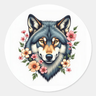 Classic Floral Wolf's Head Round Stickers