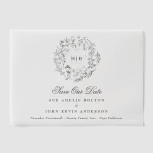 Classic Floral Wreath Monogram Save The Date Vellum Invitations