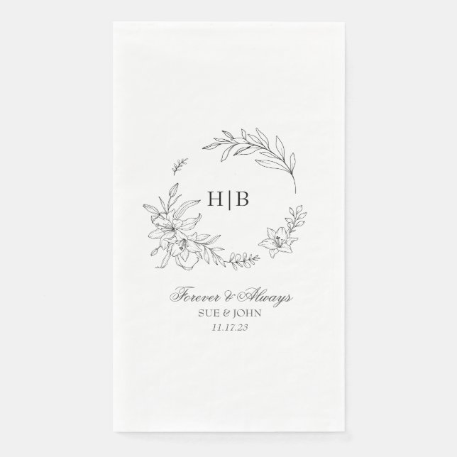 Classic Floral Wreath Monogram Wedding Napkin (Front)
