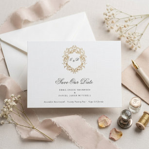 Classic Floral Wreath Monogram Wedding Save The Date