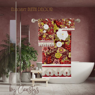 Classic Florals Rust, Brown, Olive Bath Towel Set