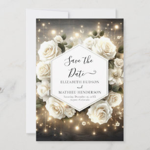 Classic Florals White Roses Wedding Save The Date