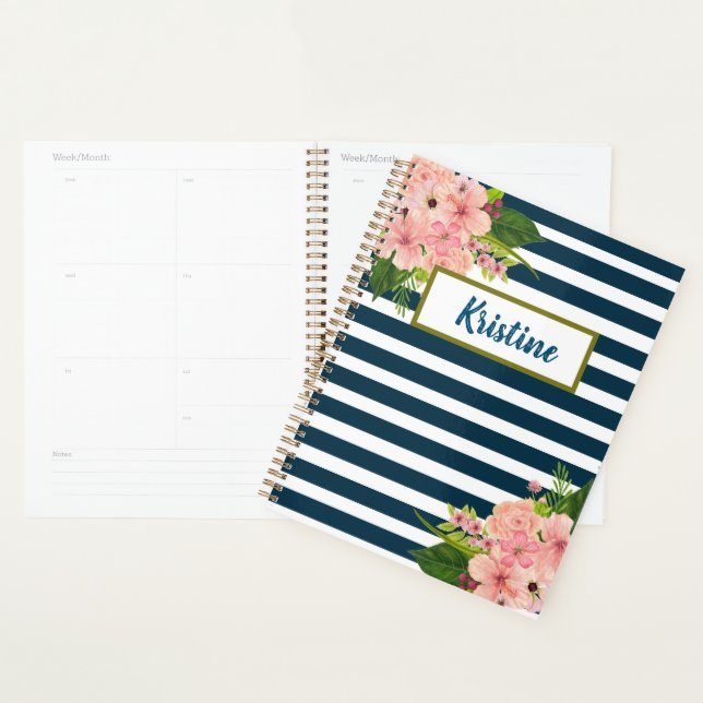 Classic Florals with Royal Blue and White Stripes Planner (Display)