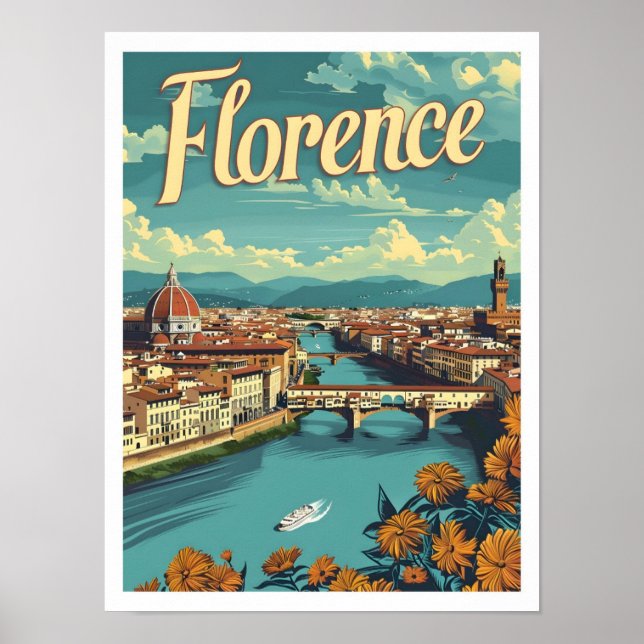 Classic Florence Italy Retro Vintage Travel Poster (Front)
