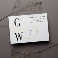 Classic Flourish Foil Monogram Save the Date Card