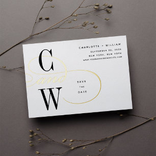 Classic Flourish Foil Monogram Save the Date Card